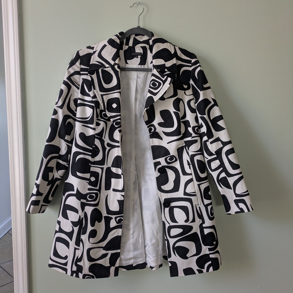 Madison Jackets & Blazers - Madison Black and White Graphic Trench Coat